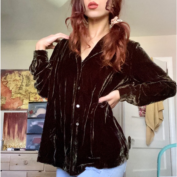 Free People Tops - Vintage Olive Velvet Button Down